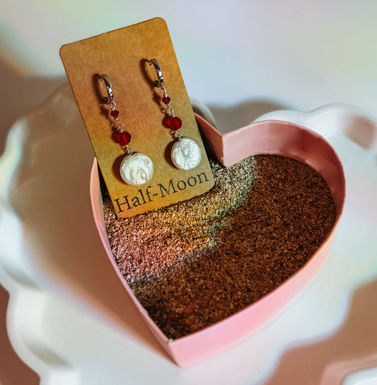 Freshwater Pearl & Red Crystal Earrings